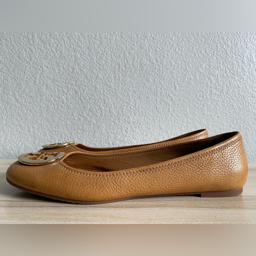 Tory Burch Reva Ballet Flats Leather Royal Tan Size 12 - Picture 9 of 16